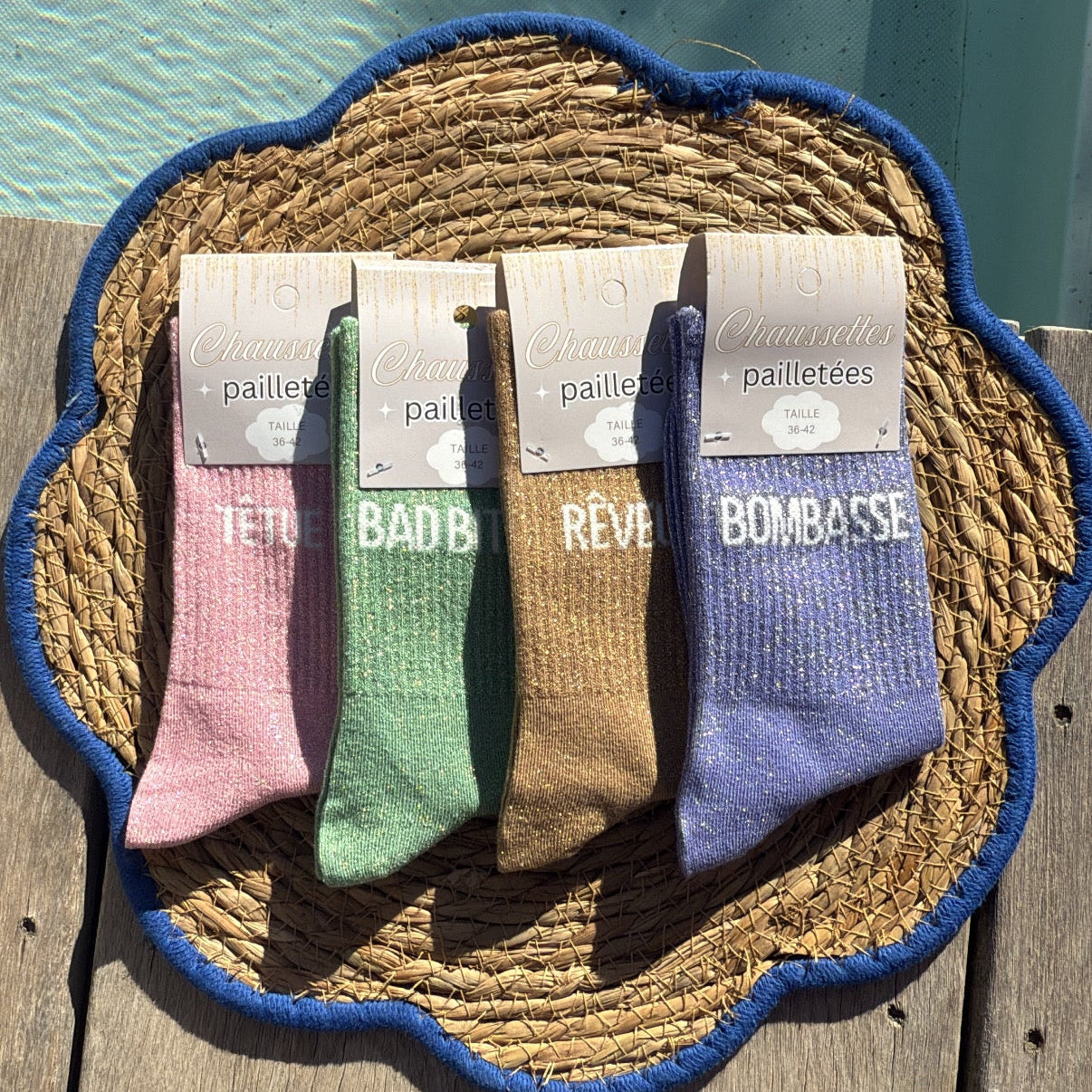 Chaussettes paillettées à message