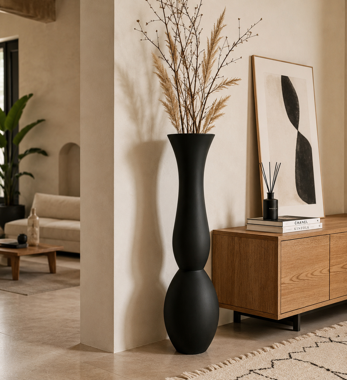 Vase Amfora - Verre recyclé noir mat -70 cm