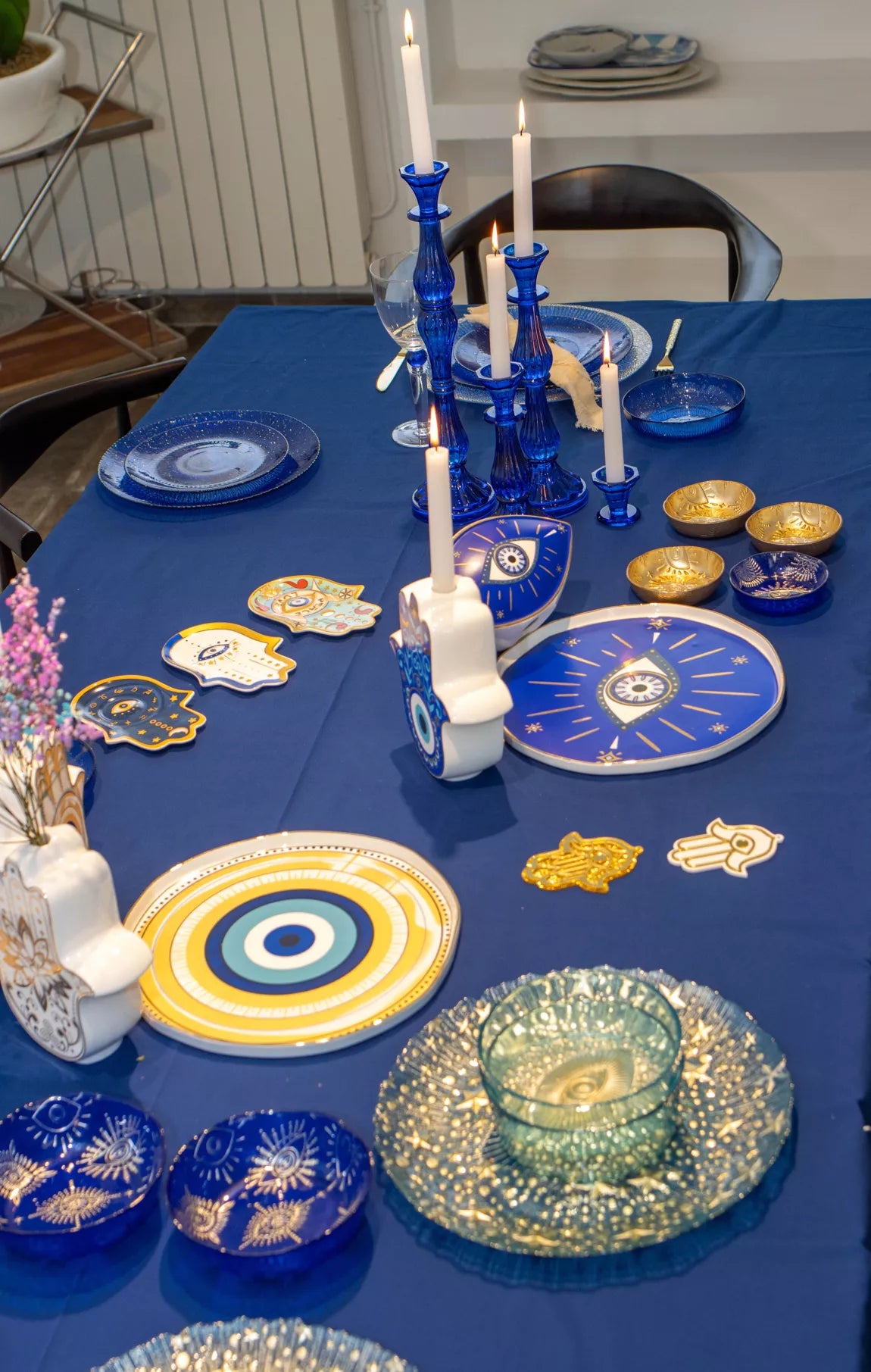 Plateau en porcelaine « œil » Bleu