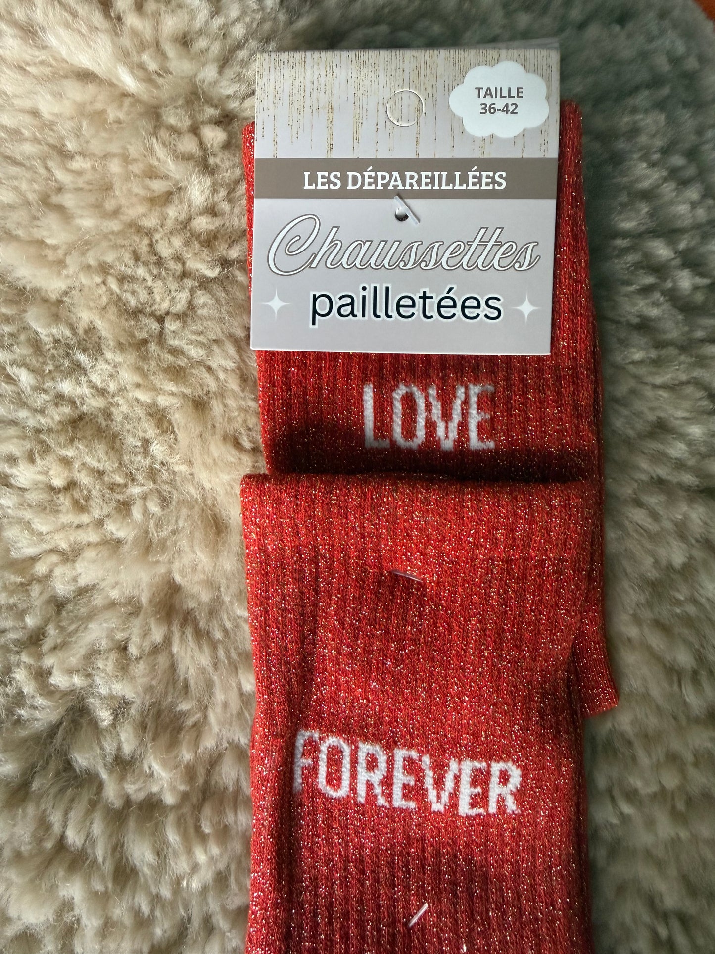 Chaussettes paillettées à message