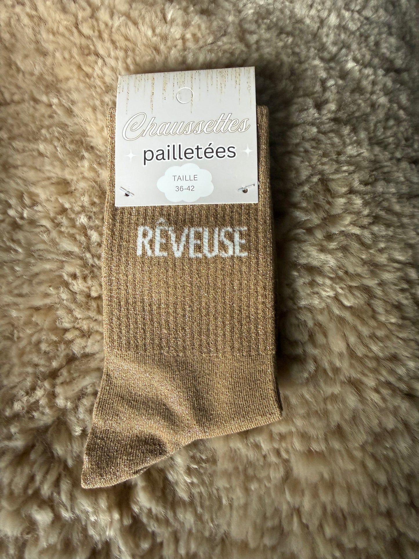 Chaussettes paillettées à message