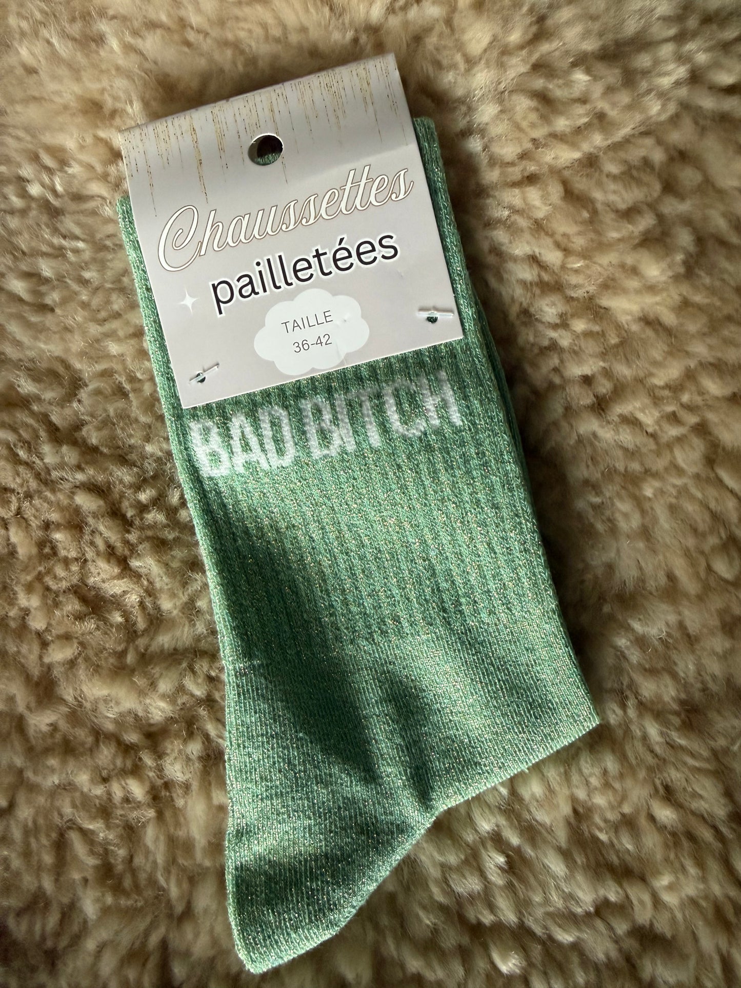 Chaussettes paillettées à message