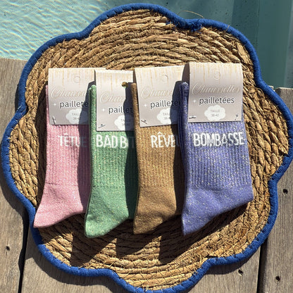 Chaussettes paillettées à message