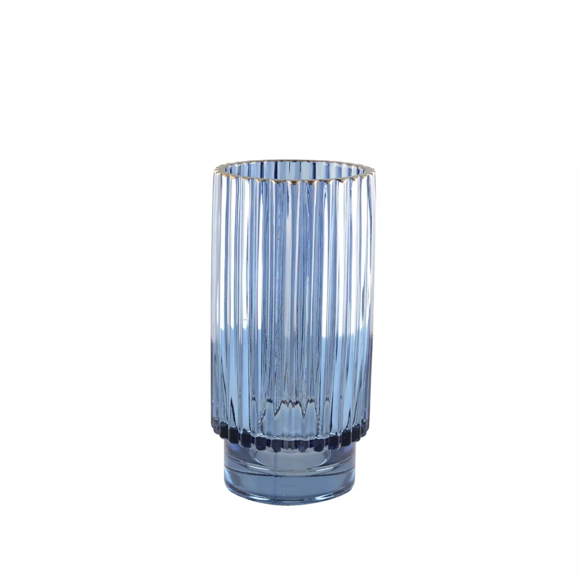 Vase bleu bord doré