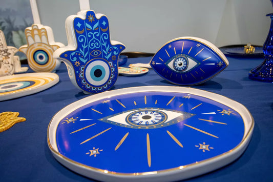 Plateau en porcelaine « œil » Bleu