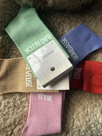 Chaussettes paillettées à message