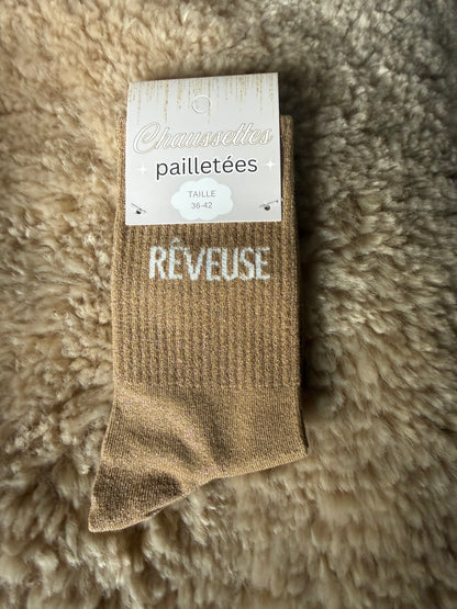 Chaussettes paillettées à message